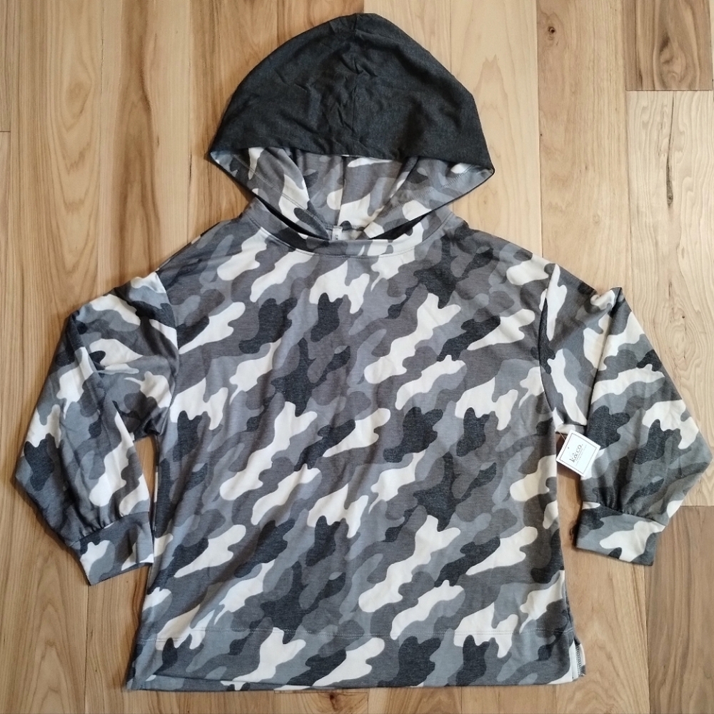 Emerald boutique sweater with winter camo and oversized comfy hood